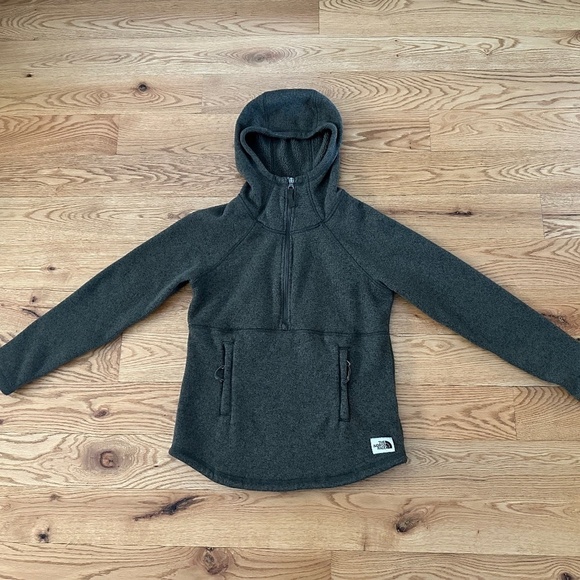 North Face Crescent Pullover Top Fleece Zip Jacket Hoody - Color: Taupe Green - Picture 3 of 7